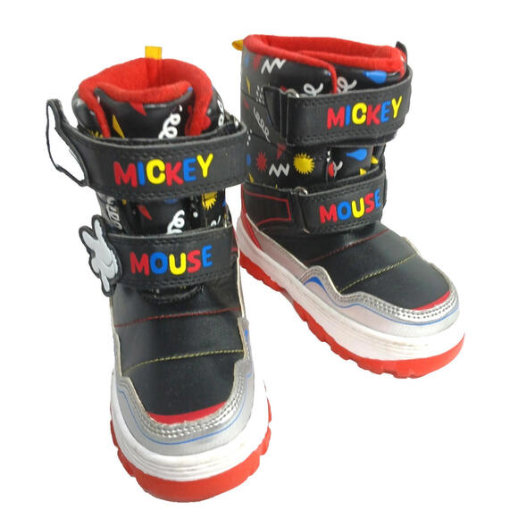 Disney Mickey Mouse Snow Boots Kid Boys Size 10 Black Adjustable Strap Lightup - Picture 3 of 9